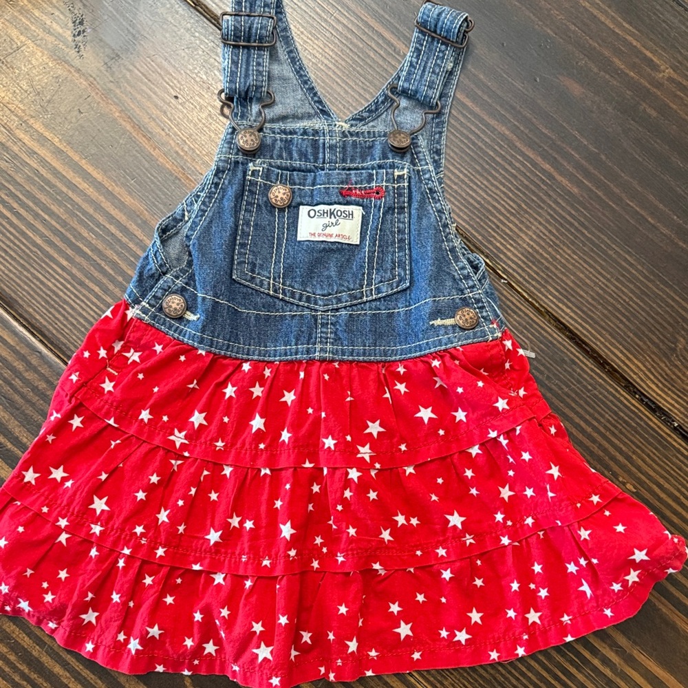 OshKosh B'gosh Denim and Red Star Overall Dress
